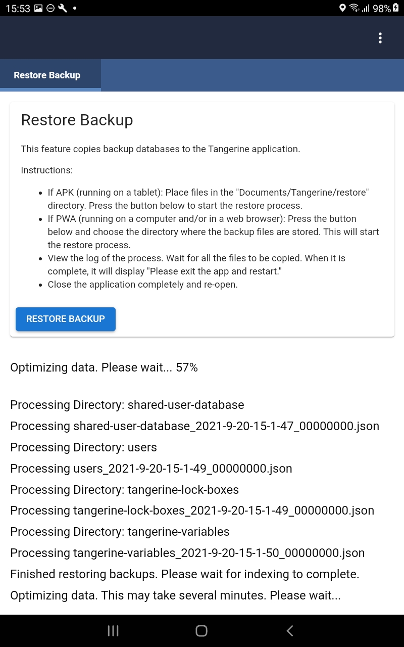 Restore backup prompt